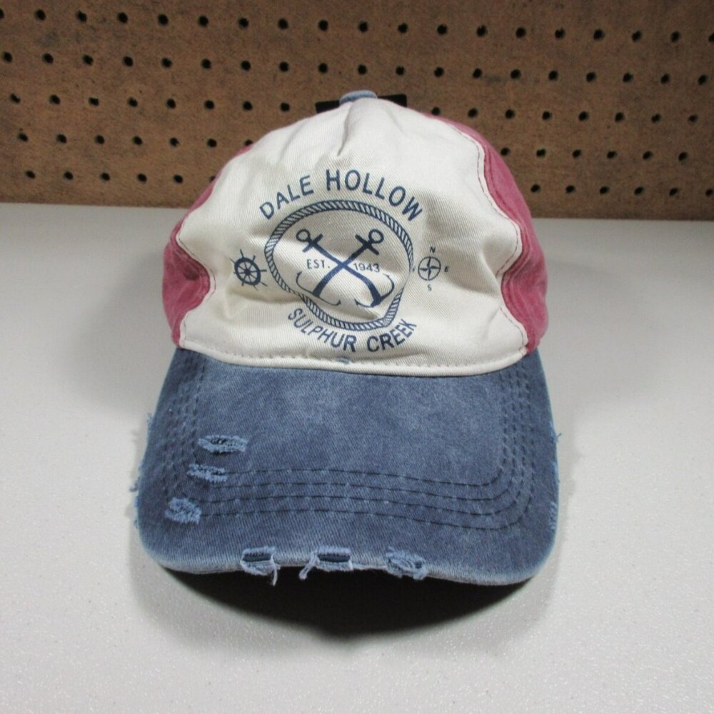 Lucky7 men red white blue Dale Hollow Sulpher Creek distressed strapback hat NWT